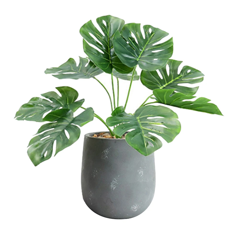 

1 Pc Practical Artificial Monstera Leaves Plants With Cement Pot Decorative Fake Silk Plant For Home Office Decor (Green)