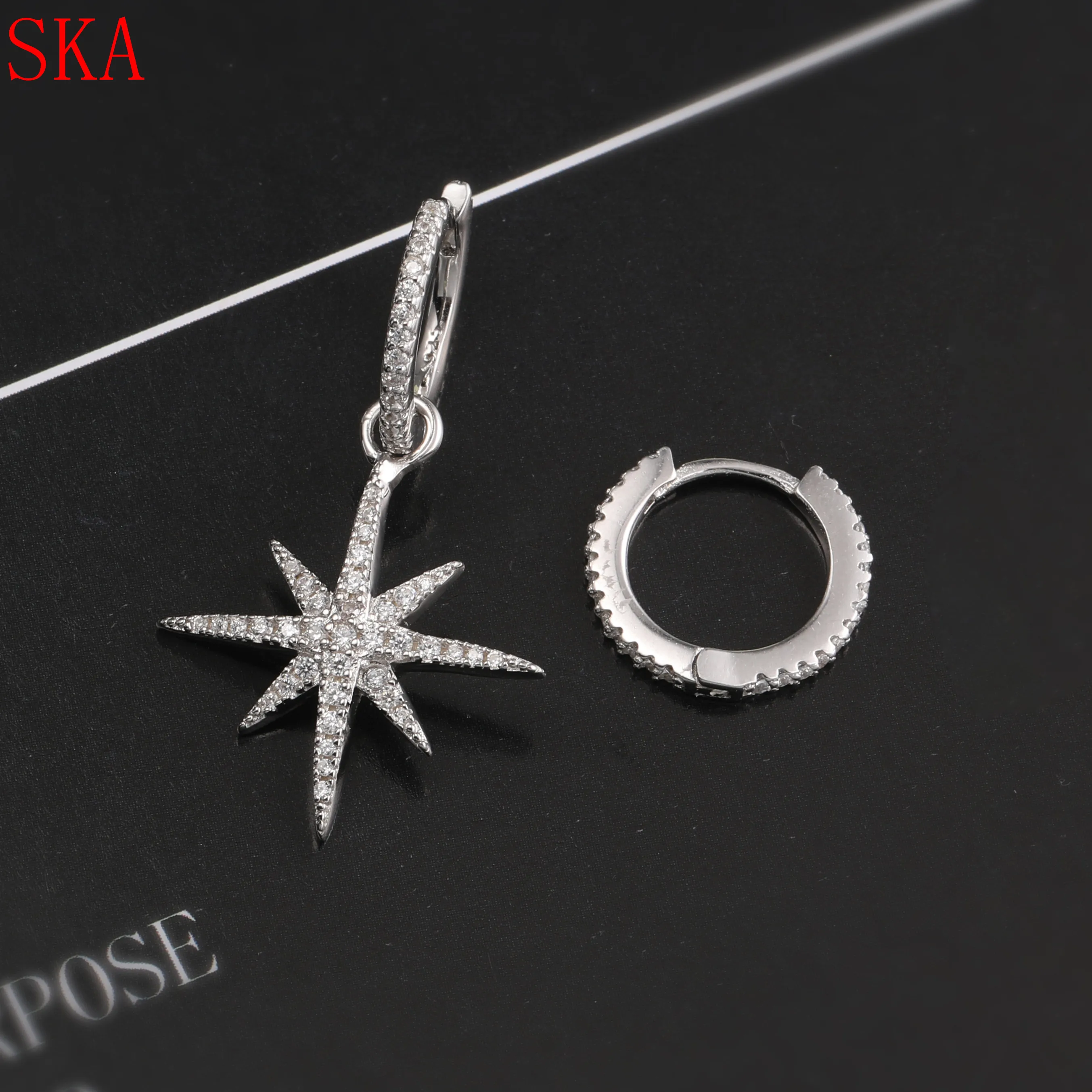 Корейские асимметричные серебряные 925 Хрустальные Винтажные серьги со звездами