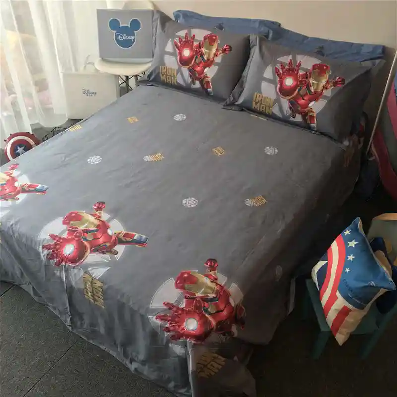 Marvel Iron Man Bedding Set Twin Size Comforter Bedlinens For Kids Bedroom Cotton Quilt Cover Flat Bed Sheets Pillowcase 3 4 5pc