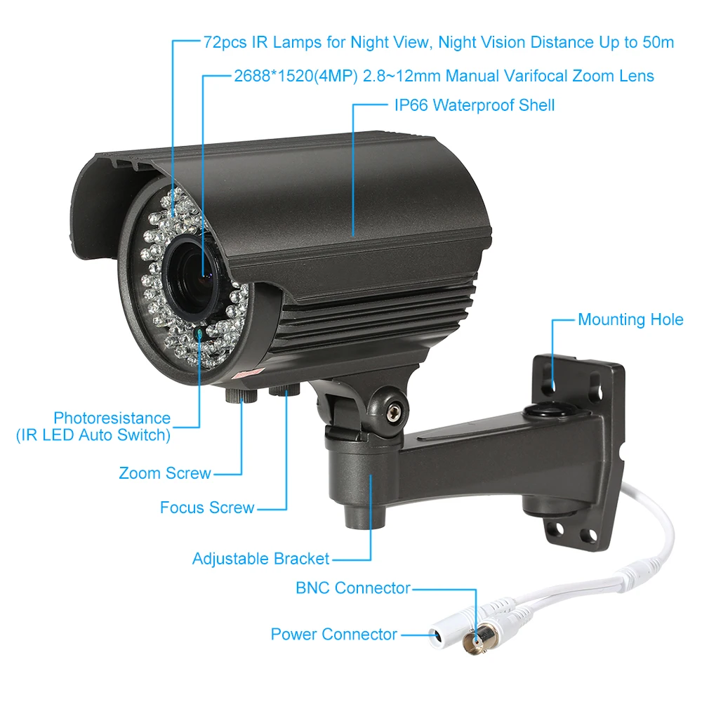 5MP AHD 2,8~ 12 мм ручной зум с переменным фокусным расстоянием IR Bullet CCTV аналоговая камера 72 шт. инфракрасные лампы для помещений и улицы система безопасности