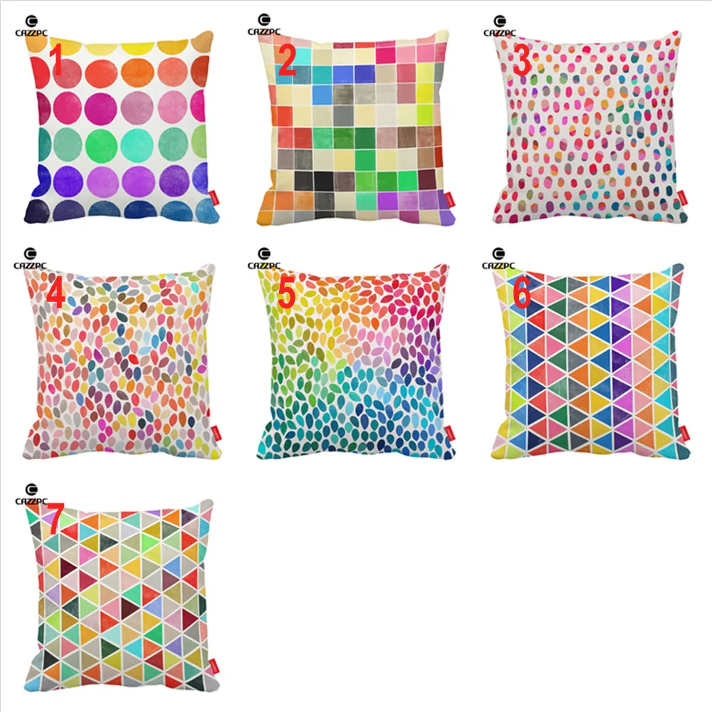 

Watercolor Polka Dot Color Chart Diamonds Triangles Raindrops Print Car Sofa Decorative Pillowcase Cushion Cover Home Decor
