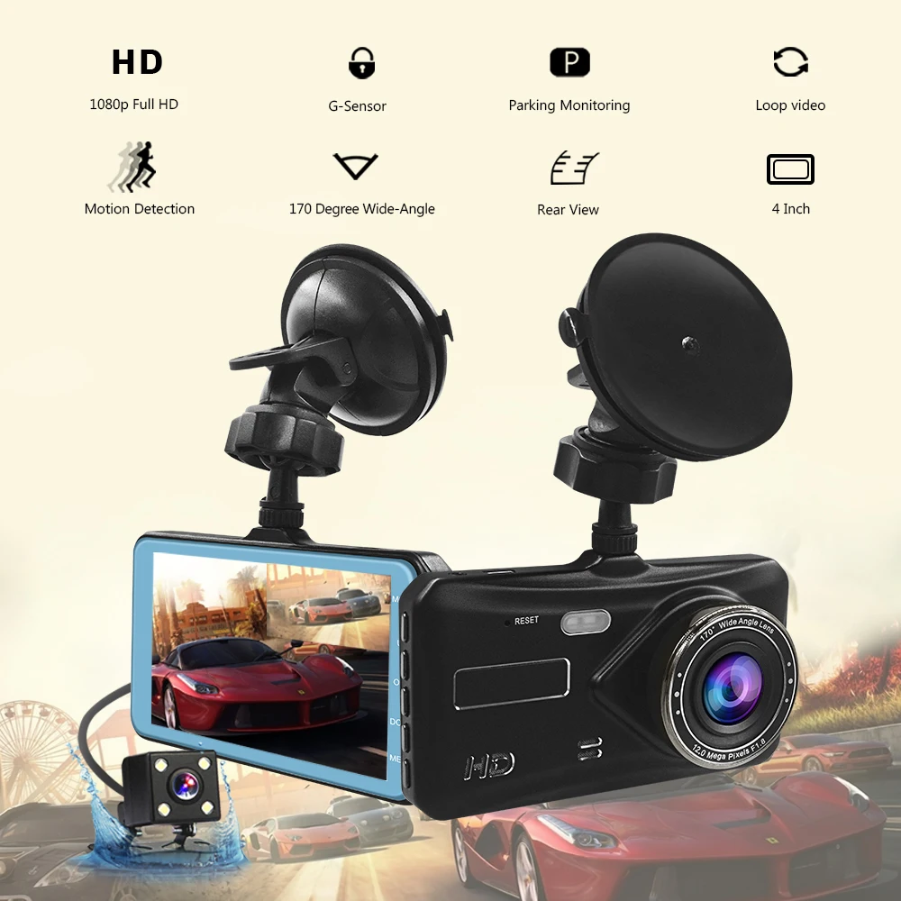 4 &quotips Двойной объектив автомобиля регистраторы FHD 1080 P 170 градусов приборной