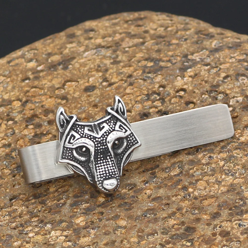 Stainless steel Nordic Viking Norse Small amulet rune Wolf Head Tie
