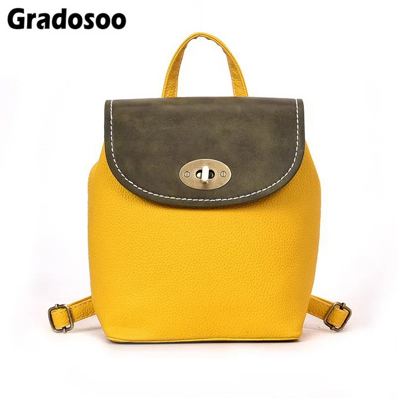 

Gradosoo Panelled Women Backpack Fashion Travel Shoulder Bag Mini Backpack Female School Bag Backpack For Teenager Girls LBF348