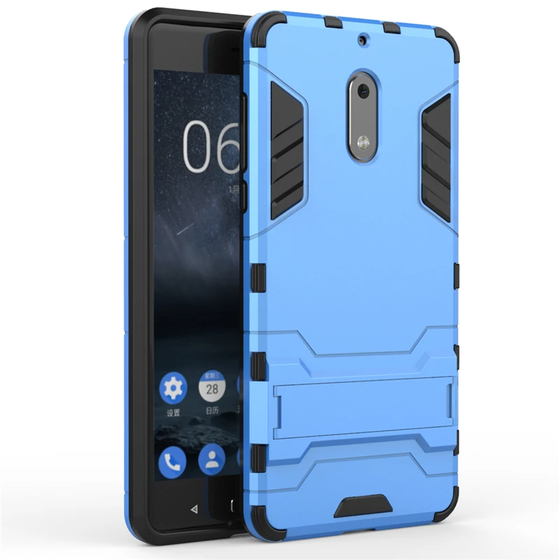 2 in 1 Hard PC+Soft Silicone TPU Rugged Rubber Kickstand Case For Nokia 6 Six Matte Armor Shockproof Phone Holder Cover Shell (12)