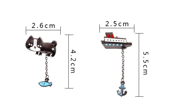Металл прекрасный кот рыба нагрудный знак брошь Якорь Броши "корабль" украшение
