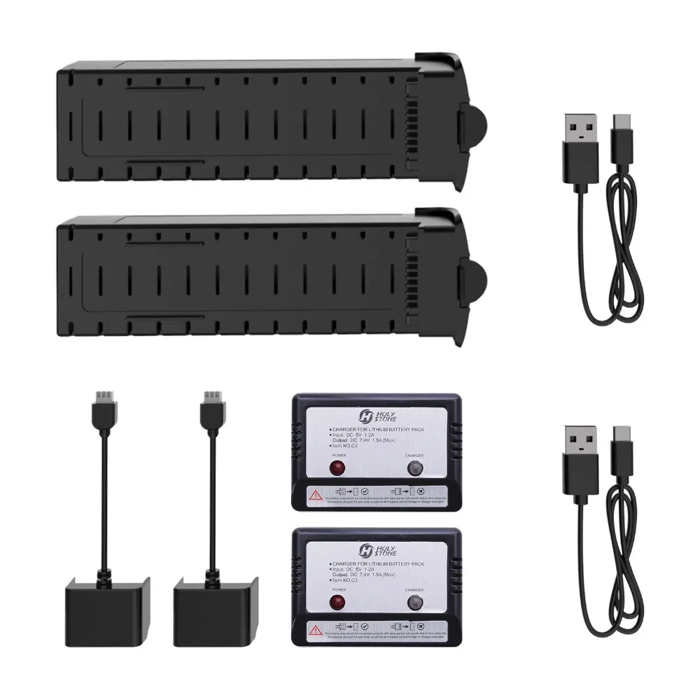 

[EU USA Stock] Holy Stone 2 PCS 2800mAh 7.4V Modular Rechargeable 2 USB Cable 2 Adapter Box 2 Equilibrium filling for HS700
