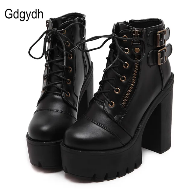 Gdgydh Hot Sale Russian Shoes Black Platform Boots Women Zipper Spring