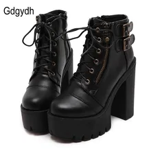 Gdgydh Heißer Verkauf Russische Schuhe Schwarz Plattform Martin Stiefel Frauen reißverschluss Frühling High Heels Schuhe Lace Up Stiefeletten Größe 35-39