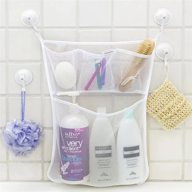

Imixlot Hanging Shower Net Organiser 4 Pockets Toys Store Bath Shampoo Conditioner Sponge Storage Bags for Door Home Bedroom