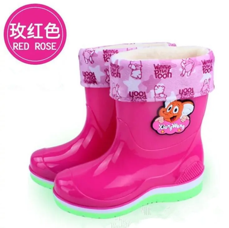 Новые резиновые сапоги теплые непромокаемые сапоги для мальчиков и девочек с героями мультфильмов детская модная резиновая обувь для малышей детская обувь - Цвет: red rough selvedge