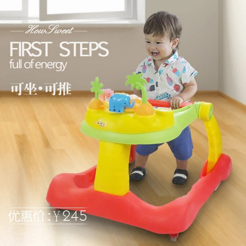 

Free shipping Multifunctional Infant Baby Walker with Wheels Anti-rollover Handpush Car Music Folding Walking Assistant