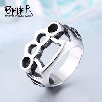 

BEIER New Men's Punk Ring 316L Stainless Steel Cool Fist Skull Katar Style Fashion Jewelry Wholesale Price BR8-027