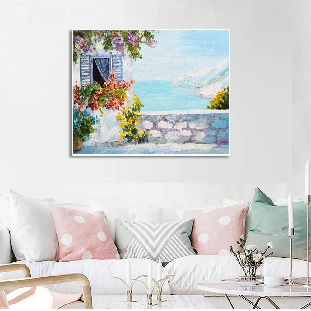 

Laeacco Garden Outside Posters and Prints Seaside Pictures On Wall Decor Wall Artwork Canvas Painting for Living Room Kid Room