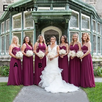 

2020 Mismatched Chiffon Bridesmaid Dresses V Neck Floor Length Long Wedding Guest Party Gowns Maid of Honor Cheap