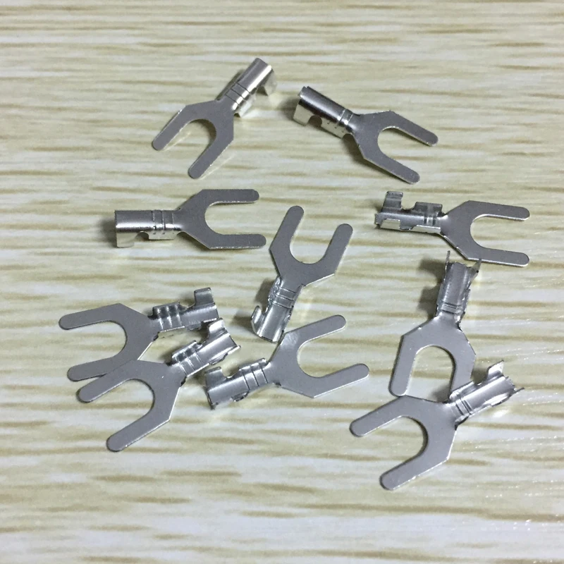 

100pcs Silver Fork Non-Insulated Wire Spade Terminals Quick Connectors Cable Crimp Electrical Terminal