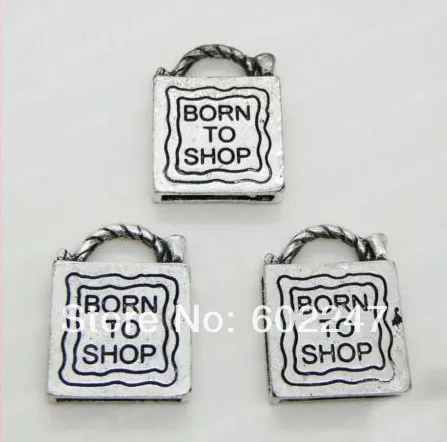 

Free Shipping Tibetan Silver charms Pendants Born To Shop 3 D pendants Jewelry Making Wholesales, 100pcs/lot