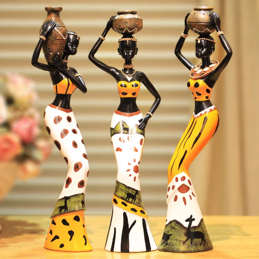 

Modern Resin doll folk art 3pcs/set African girls Home decor Figurines tabletop Crafts Miniatures folk-custom Featured decor
