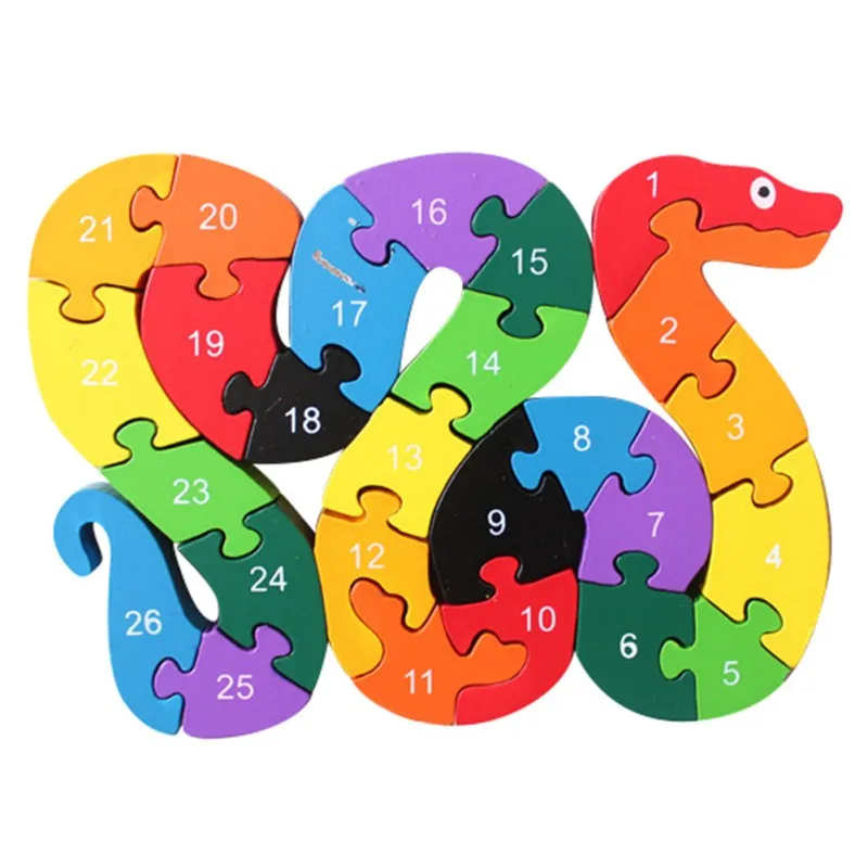 

2018 Novelty Children Learning Educational Toy Alphabet Puzzle Snake Wood 3D Jigsaw Puzzle Assembled Building Toys L1