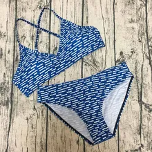 M M 2018 Sexy Push Up Bikinis Set Women Stripe Print Bathing Suit Halter Top Beach