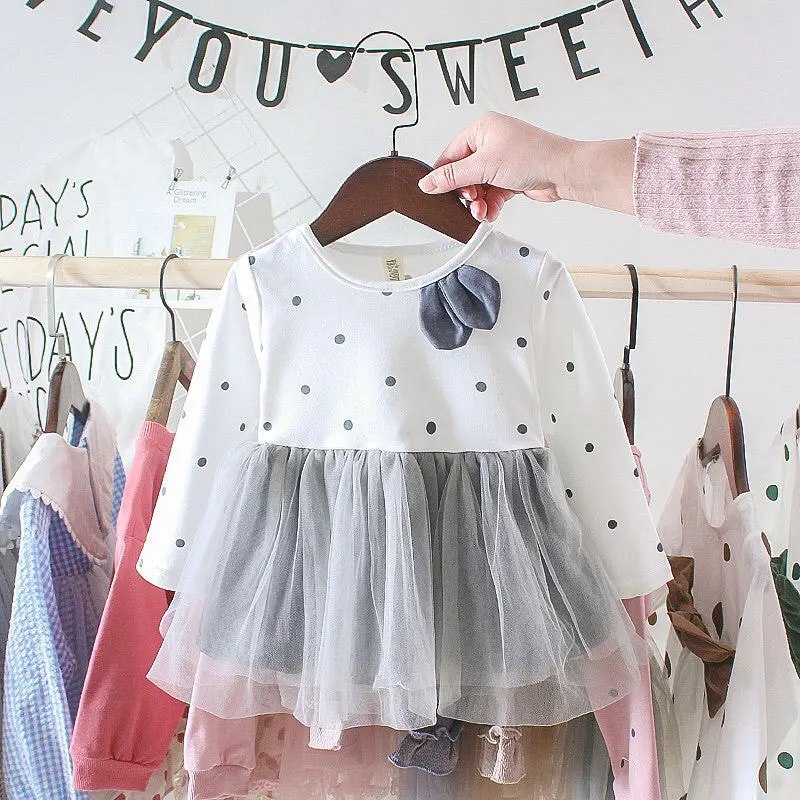 Liakhouskaya/платье для новорожденных; коллекция года; весенняя одежда для маленьких девочек из сетчатой ткани розового и бежевого цветов; вечерние платья принцессы с длинными рукавами; От 0 до 2 лет - Цвет: CXMY02 White