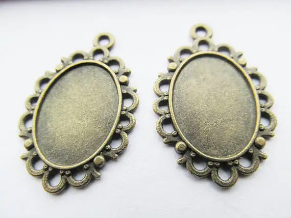 

200pcs Antique Silver tone/Antique Bronze Oval Flower Border Base Setting Tray Pendant Charm,Fit 13mmx18mm Cabochon/Cameo