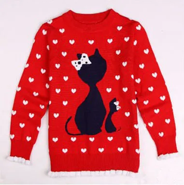 Модный свитер для девочек на осень и весну, Детская верхняя одежда, детский зимний теплый свитер для девочек, От 4 до 8 лет - Цвет: Красный