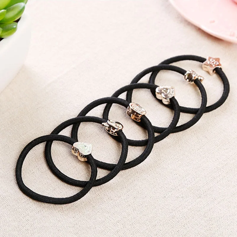 061 10 Pièces 50mm Plaqué Or Noir élastique Porte Queue De Cheval Accessoires De Cheveux Pour Fille Femmes Bande De Caoutchouc Cravate Gomme Style