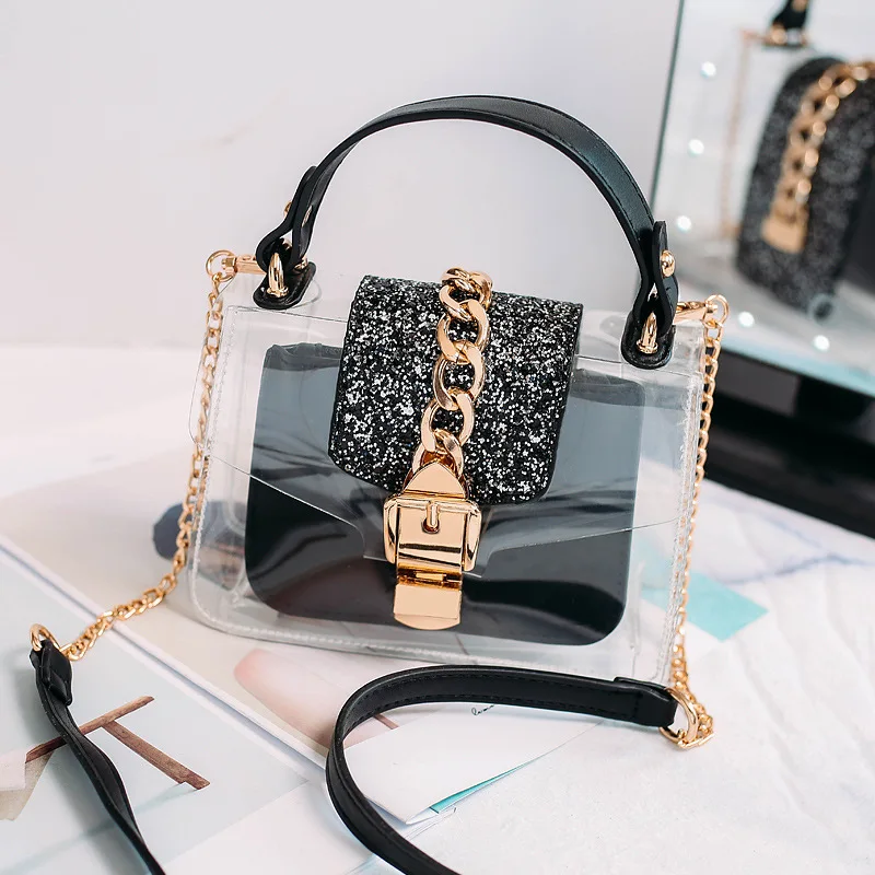 

2019 brand Version Transparent Trend Jelly Handbag Shoulder Crossbody Chain Bags Lady Square Parties Wild Buckle Multifunction