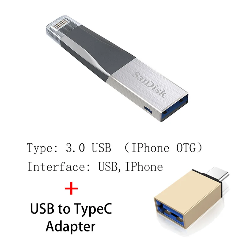 USB флеш-накопитель sandisk ixpand OTG 64, 128 ГБ, флешка 128 ГБ, 64 ГБ, 32 ГБ, 256 ГБ, флеш-накопитель 3,0, USB флешка, диск на ключ, память для телефона - Цвет: IX40N B