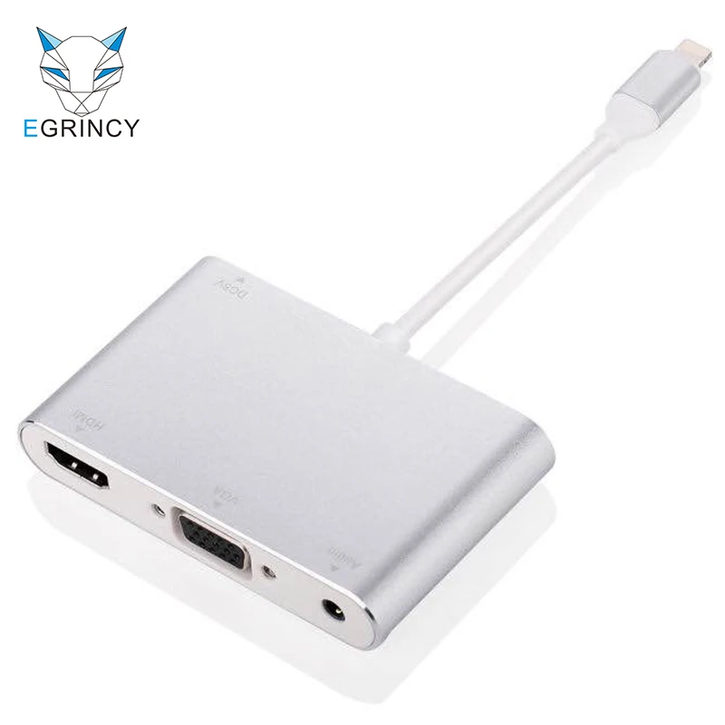 EGRINCY HDMI To VGA Adapter For iPhone To HDMI VGA Audio TV AV