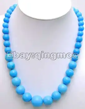 

Big 8-16mm Round Blue graduate Natural Stone 18" necklace -nec5488