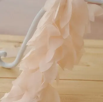 

3D pink Chiffon Flower Appliqued Lace Boa Trim Sewing Fringe Lace Ribbon Bow Skirt LacePink Mint Green White Black 6CM Wide