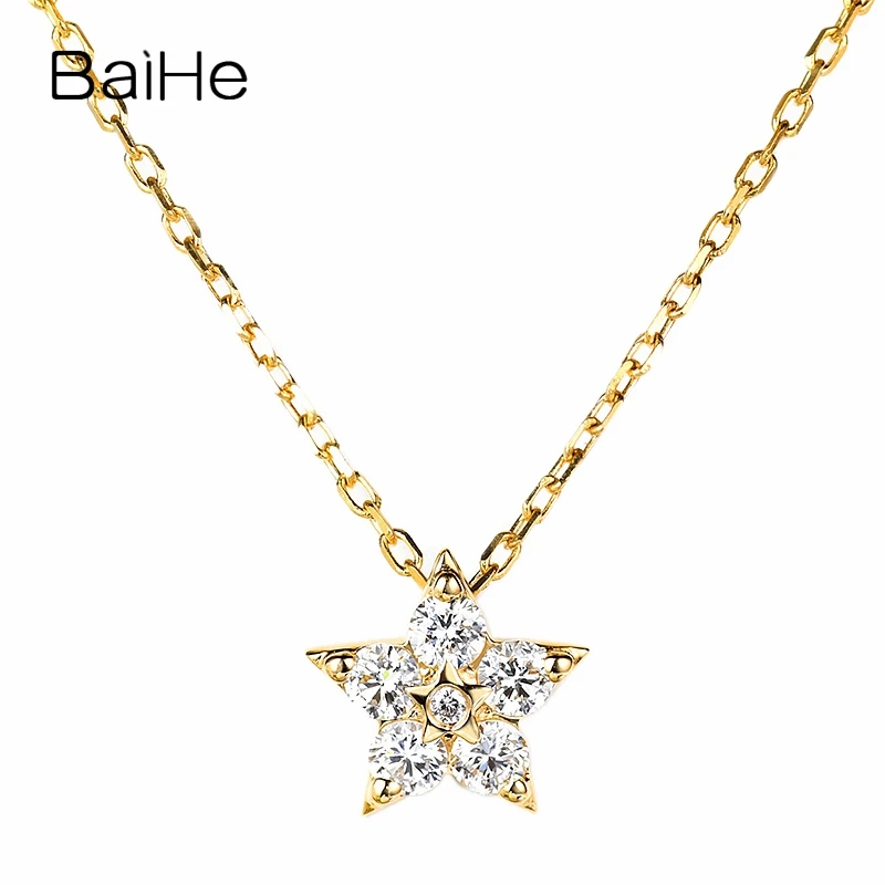 

Ожерелье BAIHE из 18-каратного желтого золота с натуральными бриллиантами 0,20 карат H/SI и звездами, цепочка до ключиц, женские Модные Изящные ювелирные украшения, ошейник с ремешком