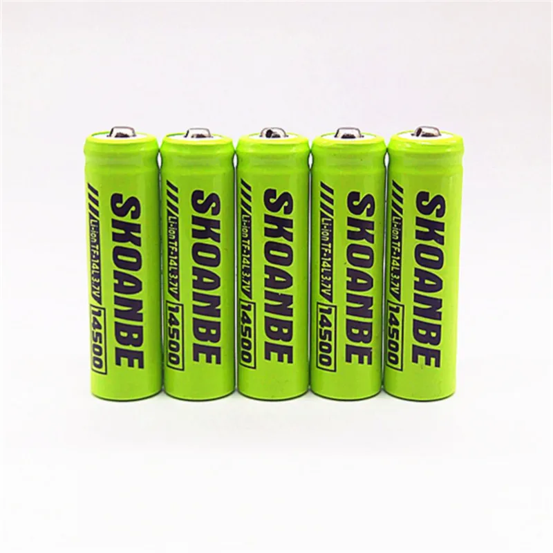 SKOANBE14500 аккумулятор 3,7 V литий-ионная аккумуляторная батарея для фонарика мыши зеленый Jiantou - Цвет: 5PCS