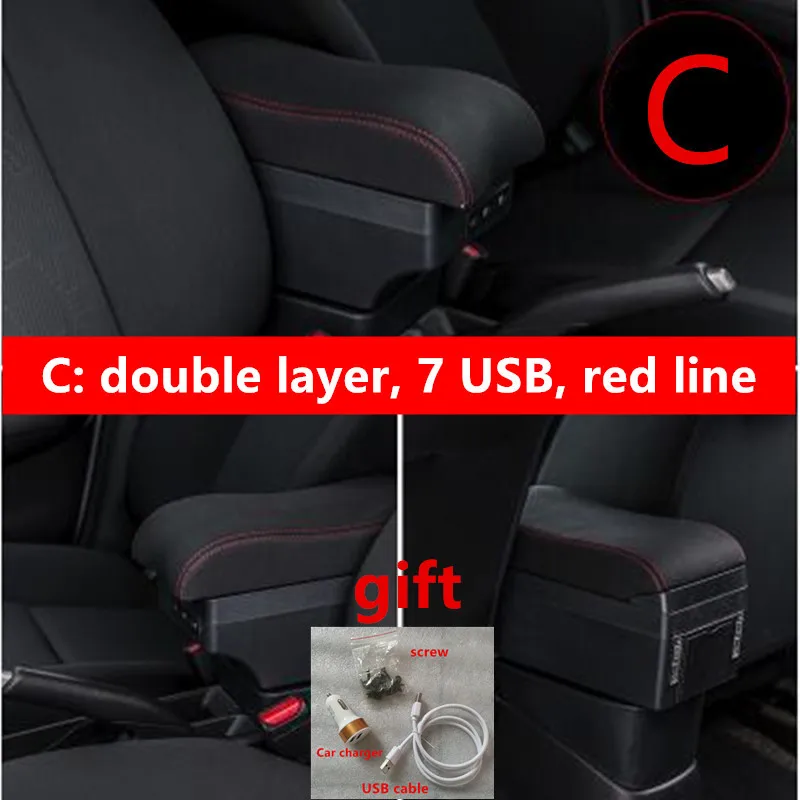 Для Ford Focus 3 подлокотник 2013 FORD FOCUS3 автомобильные аксессуары внутренняя коробка для хранения подлокотник заряжаемый usb - Название цвета: C black red line