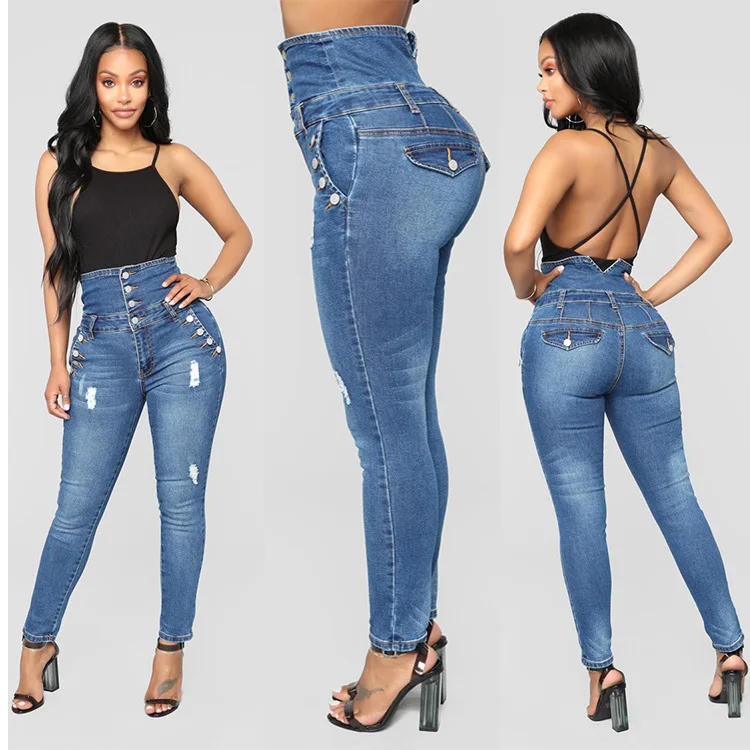 2019 модные женские джинсы рваные джинсы с высокой талией джинсовые брюки-карандаш Femme Boyfriend однобортные джинсы для женщин большие размеры