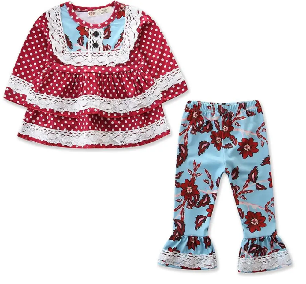 5sets/lot Toddler Girl clothing sets kids clothes (shirt +pants) flower