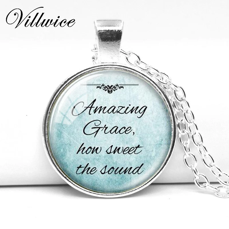 

Christian jewelry Inspirational Jesus necklace silver chain necklace Faith Bible pendant Amazing grace how sweet the around