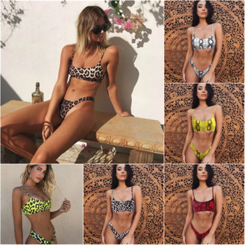 High Waist Swimsuit Snake Women Bikinis Push Up Sexy Swimwear Bathing Suit Female Biquinis Set Backless Swimwear Leopard Women