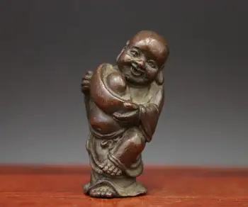 

Chinese 100% red Copper Sack Monk Wealth Maitreya Buddha Hold gold ingot Statue mini small statue Decoration Home Gift
