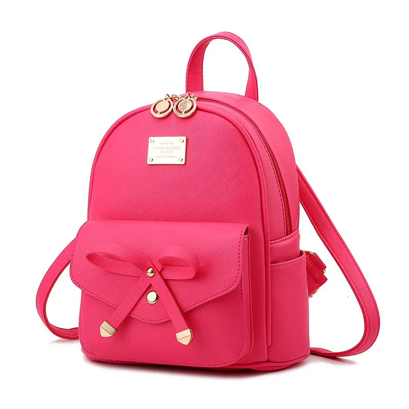 Роскошный модный мини-рюкзак, Дамские кожаные маленькие рюкзаки, милые школьные сумки с бантиком для девочек-подростков, красивая женская сумка - Цвет: Розовый