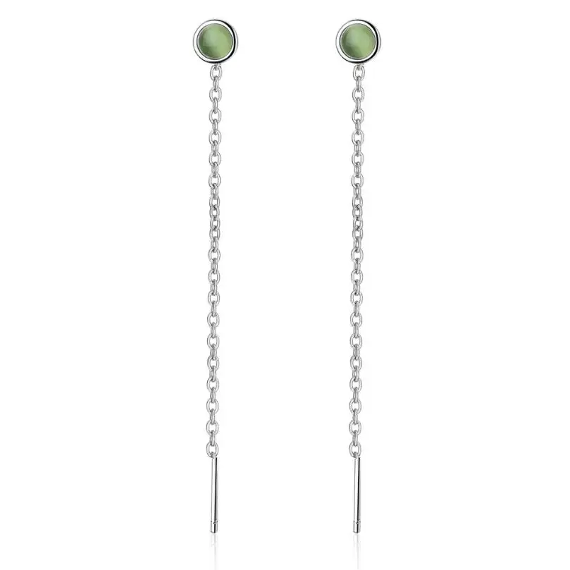 New Hot Green Opal Ear Line Tassel Earring For Women Pendientes Jewelry Accessories Gift Brincos SAE50 | Украшения и аксессуары