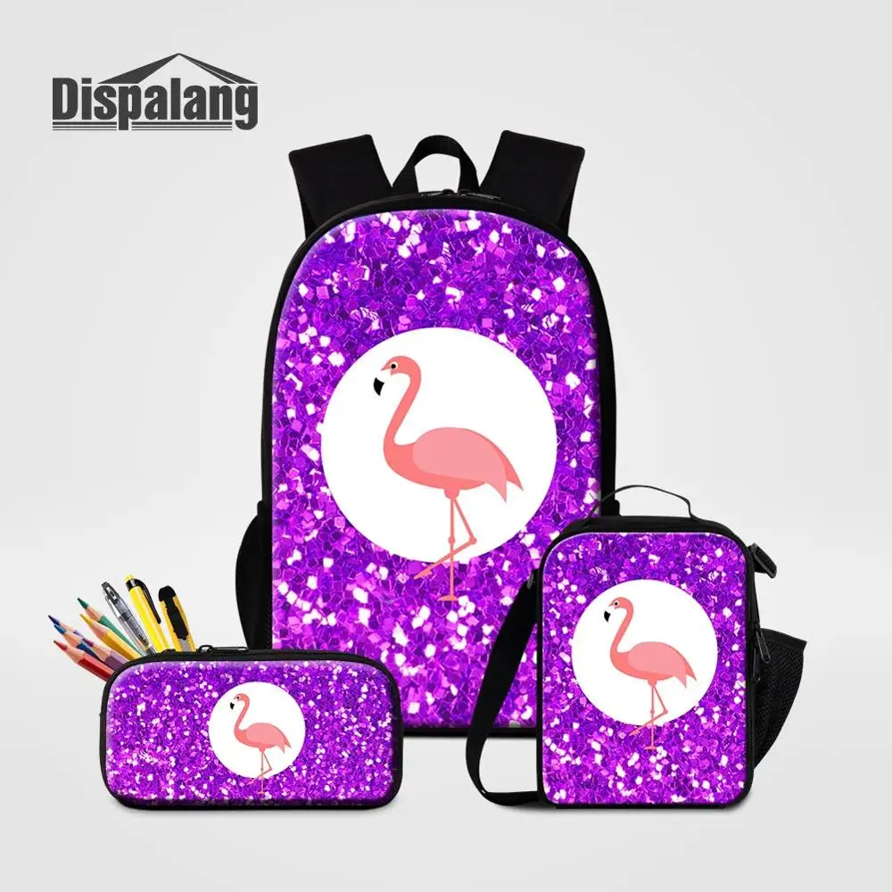 3 PCS Set 16 Inch Backpack With Pencil Case Lunchbag For School Flamingos Animal School Bags Children Custom Design Bagpack Pack - Цвет: 3 Set1