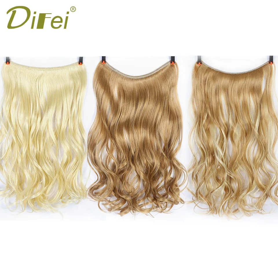 

22" Long Wave Invisible Hair Extension Without Clip Fish Line Synthetic Wig as Natural Hair DIFEI