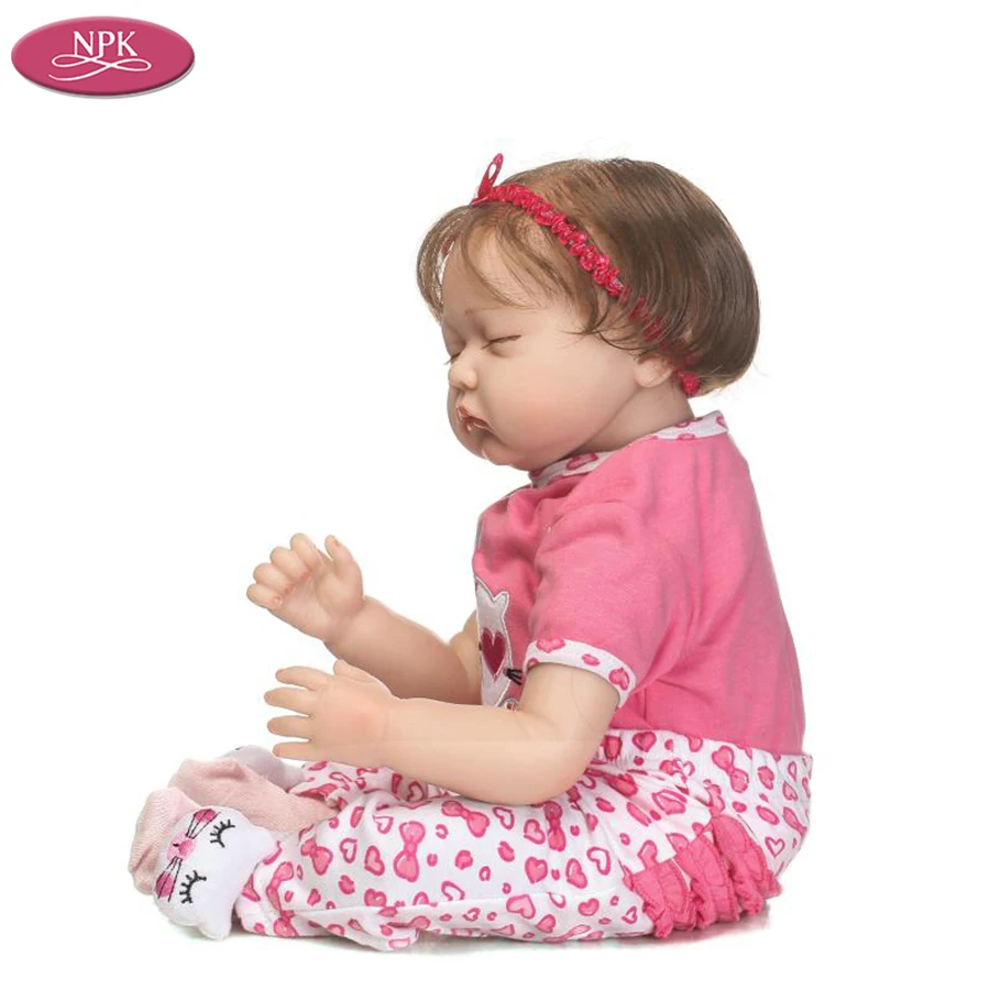 NPK 55CM SIlicone Reborn Baby Doll Girl 22 inch Soft Cloth Body Handmade Lifelike Newborn Sleeping Pink Princess Doll Soft Toys (6)