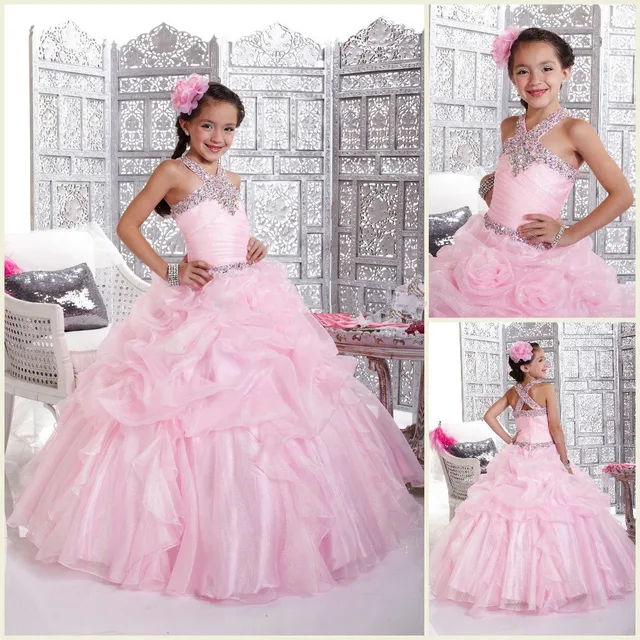 Best price at $132 Cheap Ruffled Beaded Flower Girl Dresses Pink pageant dresses for Girls Glitz Flower Girl Dress Kids Prom Dresses Baby Party Frocks