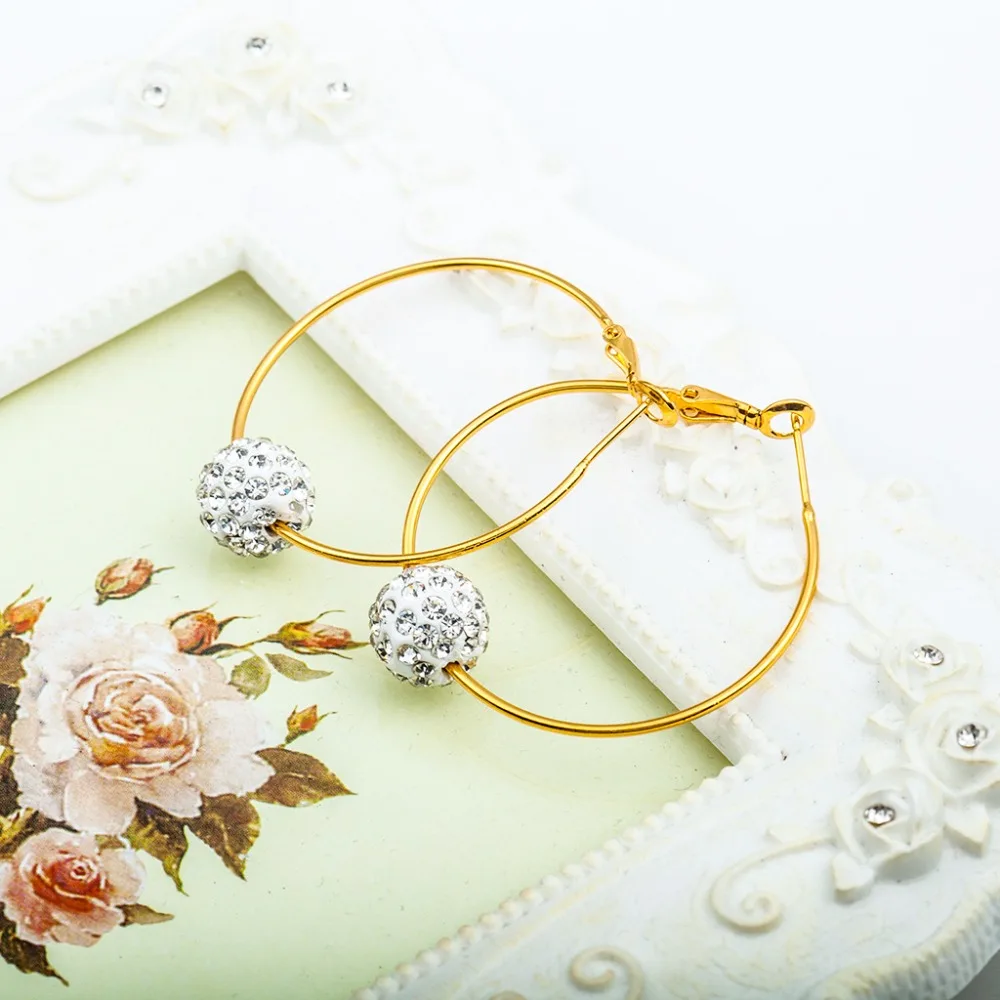 6 Patterns Full Shiny Crystal Ball Pendant Golden Hoop Earrings for