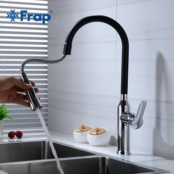 

Frap Single Handle Chrome And Black Kitchen Faucet Pull Out Sink Mixer Tap Kitchen Taps Spray Head Deck Mounted Faucets Y40069