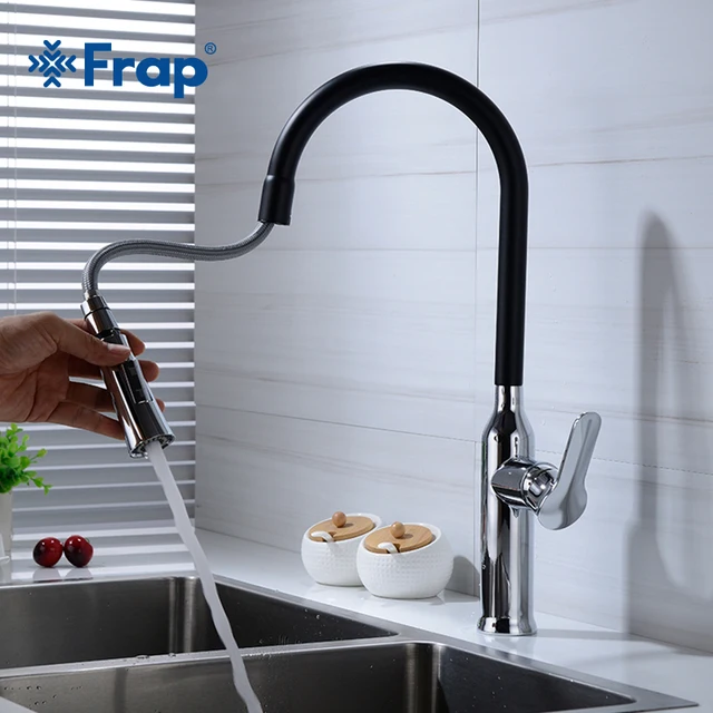 Best Quality Frap Single Handle Chrome And Black Kitchen Faucet Pull Out Sink Mixer Tap Kitchen Taps Spray Head Deck Mounted Faucets Y40069